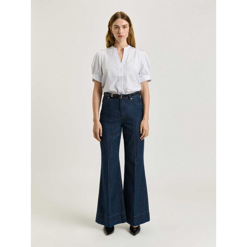 Veronika Maine Good Earth Cotton Stripe Short Sleeve Shirt image number 3